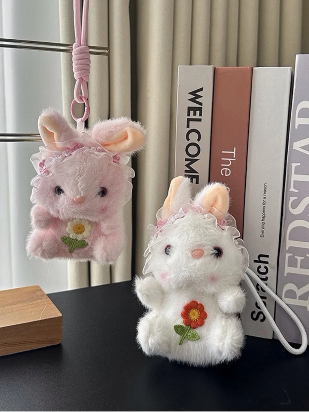 Plush Bunny Crossbody Bag with Flower Accent - Pink & White
